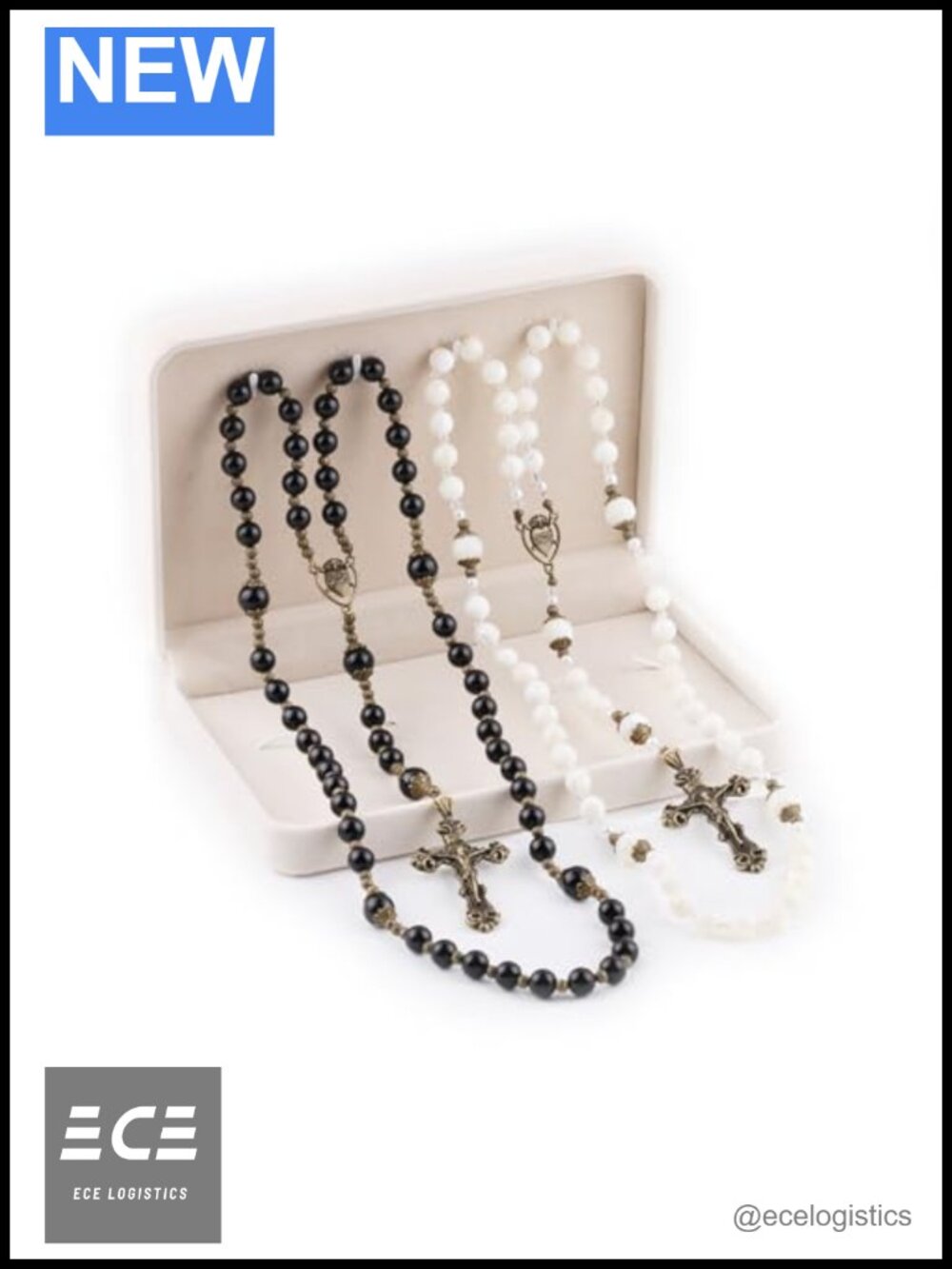 Sacred Heart Rosary Set His & Hers Onyx Mother of Pearl Wedding